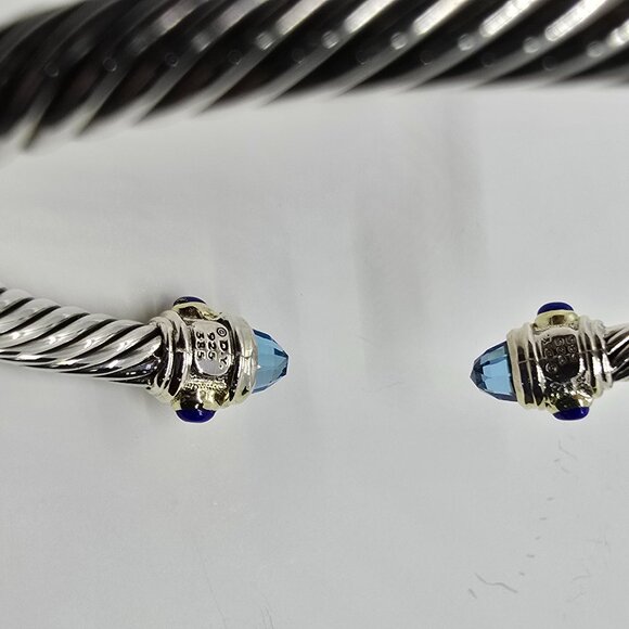 David Yurman Renaissance 5 mm Cable Blue topaz 14 K yellow gold and Silver SMALL - Picture 2 of 8